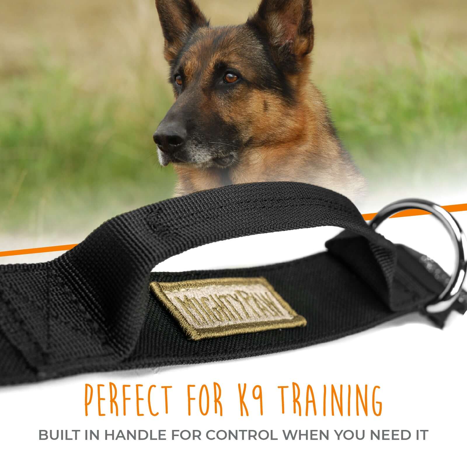 Mighty Paw Tactical Dog Collar for Large Dogs - Heavy Duty Collar with Metal Buckle and Control Handle, Premium Grade Weatherproof POLYESTER, Large